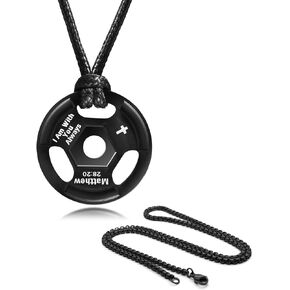 MEALGUET Barbell Necklace Workout Gift for Men : Inspirational Quote Engraved Barbell Pendant Necklace, Stainless Steel Weight Plate Strength Necklace, Gym Fitness Gift for Men Women