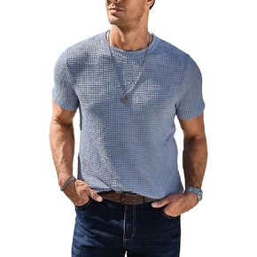 Men's Casual T-Shirt Short Sleeve Crew Neck See Through Soft Knit Tee Shirts Summer Beach Mesh Waffle Textured Tops