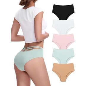 FallSweet High Waisted Underwear for Women Criss Cross Back Comfy Briefs Panties Pack