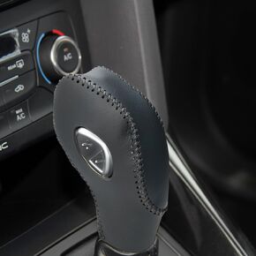 Leather Gear Shift Knob Cover Compatible with Ford Focus 2012-2016 Fiesta 2014 2015 2016 Fusion S Fusion SE 2013-2016 Fusion Accessories Gear Shift Cover with Black Stitches and Carbon Fiber