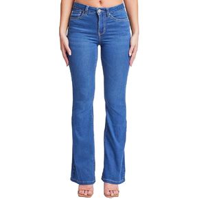 YMI Women's Hyper Denim Basic 5 Pkt 1 Btn Hr Flare Regular Inseam