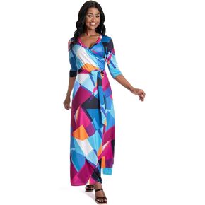 KINIKO Women Maxi Dress with Pockets V Neck 3/4 Sleeve Summer 2024 Boho Floral Printed Wrap Long Dresses Outfits