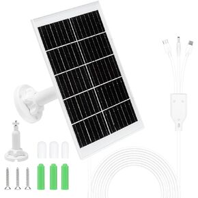 9W Solar Panel for Ring Camera, Compatible with Ring and Arlo Essential Spotlight/XL Spotlight Camera Includes Micro USB & USB-C & DC3.5mm Ports -9.8 Ft Charging Cable