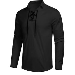 COOFANDY Mens Scottish Jacobite Ghillie Kilt Shirts Medieval Renaissance Pirate Costume Long Sleeve Lace Up Henley Shirt
