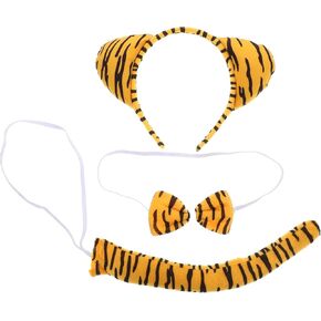 Tiger Cosplay Accessories: Cat Tiger Ears Headband Tail and Bow Tie Fancy Dress Costume for Halloween Dress Up Animal Party