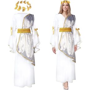 Geyoga 2 Pcs Greek Goddess Costume Toga Costume Women Halloween Greek Dress with Roman Crown Leaf Wreath