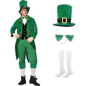 Green Leprechaun Men Costume St. Patrick's Day Costume Green Irish Paddys for Adult