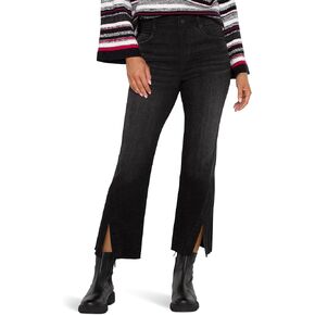 Liverpool Women's Gia Glider Pull on Crop Flare Twisted Seam Mid Rise Stretch Black Denim in Lost Creek