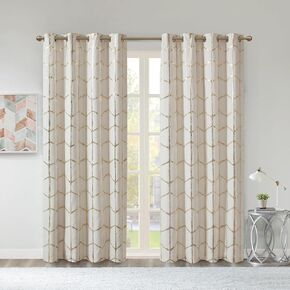Intelligent Design 2 Panel Blackout Curtains for Bedroom Windows, Metallic Printed Living Room Curtains, Thermal Insulated Window Shades for Home, Machine Washable, Raina, 2-PK 50x84, Ivory/Gold