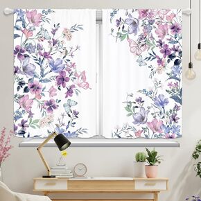 Purple Boho Flower Butterfly Kitchen Curtains Vintage Lilac Wildflower Floral Short Curtains Spring Botanical Herb Cafe Curtain for Bathroom Window Treatment Tiers Drapes 27.5x39 Inch 2 Panels in Saudi Arabia