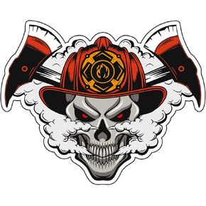 WickedGoodz Smokey Firefighter Skull Vinyl Decal - Fireman Bumper Sticker - for Laptops Tumblers Windows Cars Trucks Walls