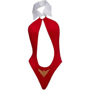 VintageCos Vampirella Costume Women Sexy Red Cutout Bodysuit Vampire Halter Bikini Outfit for Halloween