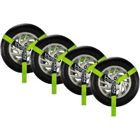 VULCAN Wheel Dolly Tire Harness with Universal O-Ring - 2 Inch x 96 Inch - 4 Pack - PROSeries - 3,300 Pound Safe Working Load - Straps Only - Ratchets Sold Separately