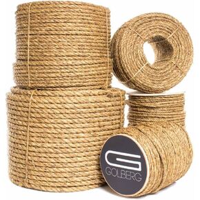Golberg 3 Strand Natural Fiber Tan Manila Rope in Multiple Diameters - 1/4 inch, 5/16 inch, 3/8 inch, 1/2 inch, 5/8 inch, 3/4 inch, 1 inch, 2 inch X 10 Feet, 25 Feet, 50 Feet, 100 Feet, 600 Feet
