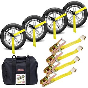 Adjustable Vehicle Tie Down Kit with Flat Hook Heavy Duty-Break Strength 10,000 lbs-Working Load 3333 lbs-2" x 10' Lasso Ratchet Straps for Car, Truck, UTV(Classic Yellow)