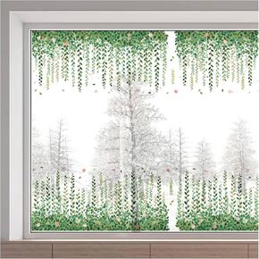 GORGECRAFT 45.6x11.8 Inch Large Hanging Window Clings Vine Window Decals Green Leaves Window Stickers Spring Bird Flower Window Decal Removable Reusable Window Film for Sliding Door Glass Room Decor