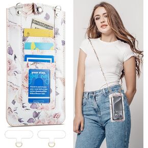Small Crossbody Bag Cell Phone Purse for Women Men Leather Mini Shoulder Bag Wallet Case with Card Holder Slot Pouch Neck Strap Lanyard for All Smartphones iPhone Samsung up to 7.5" Rose Gold