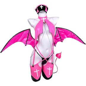 KORURACLUB Priestess Succubus costume（8-Piece Set） Pink premium pu cosplay lingerie Succubus lingerie Sexy Nurse Costume