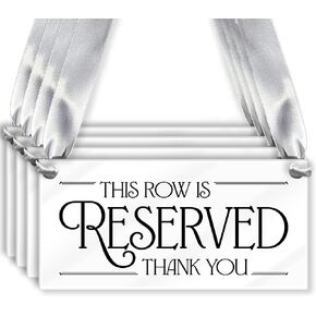 4 pcs Reserved Row Signs for Wedding, Acrylic Reserved Signs for Wedding Decor, 7.75x3.75 Reserved Seating Signs, Hanging Reserved Table Signs for Chairs Pews & Family, Includes Ribbon, Made in USA