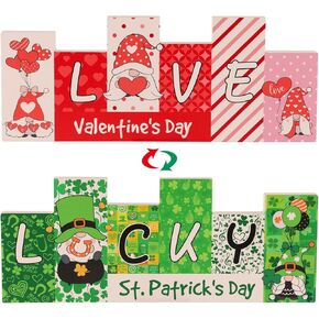 Valentine's Day Decorations Wooden Table Sign St. Patrick’s Day Decorations Reversible Tabletop Decor Rustic Double-sided Different Theme Irish Farmhouse Table Centerpiece Decor Tiered Tray Decor