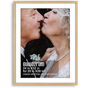 Rustic Oak 24x32 Frame - Single Frame, 24 x 32 Poster Frame with Mat for 20x28, Picture Frames for Artwork, Puzzles, Photos and Movie Posters, Perfect Christmas Frame