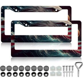 Mountains License Plate Frame - 2 PCS Mountain Raised Cool License Plate Holder, Rust-Proof Stainless Steel Auto Parts License Plate Cover Decoration with Screws Caps for Standard Us 12x6 Inch