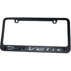 C7 Corvette Stealth License Plate Frame - Black with Black Corvette Script