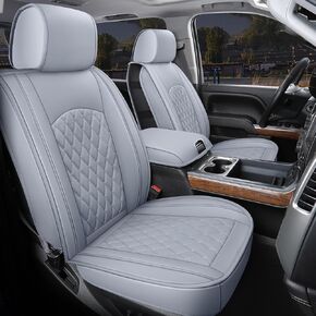 Car Seat Covers Custom Fit for Chevrolet Silverado,Compatible with 2007-2025 GMC Sierra 1500 2500HD 3500HD Front Row Dual Seats in Black Leather Automotive Interior Accessories