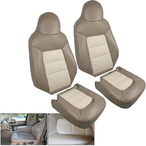 4PCS Front Perforated Faux Leather Seat Cover Tan Driver & Passenger Bottom & Lean Back Compatible with Expedition Eddie Bauer 2003 2004 2005 2006