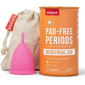 Sirona Reusable Menstrual Cup - Medium Size | Ultra-Soft, Odor-Free, Rash-Free Medical-Grade Silicone with Pouch | Leak-Proof Period Cup for Heavy & Light Flow | Tampon & Pad Alternative | Pack of 1