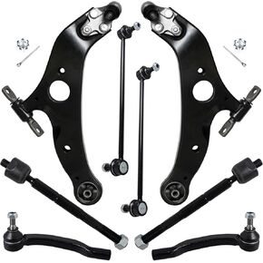 8Pcs Front End Suspension Kit Fit For 2004-2010 To-yota Sienna, 2 Lower Control Arm w/Ball Joint 2 Sway Bar Link 4 Outer & Inner Tie Rod End (# K620713 K620714 K80249 EV80893 ES80626 ES80627)