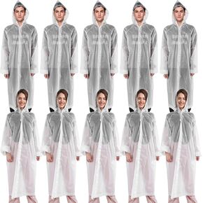 10 Pcs Rain Ponchos for Adults Reusable Adult Portable Raincoat EVA Rain Coats for Women Men Waterproof Rain Jacket Raincoats with Drawstring Hood Sleeves