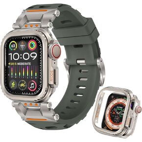 حزام متين لساعة Apple Watch Ultra 2/Ultra Band 49 ملم مع هيكل من الفولاذ المقاوم للصدأ، وأساور رياضية مدرعة من مادة TPU لساعة iWatch Ultra2/1 مع موصل معدني، وسوار معصم مقاوم للماء لساعة Apple Watch للرجال باللون الأسود/الرمادي in Kuwait