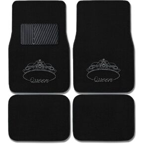 CarsCover Royal Queen Crown Crystal Diamond Bling Rhinestone Studded Carpet Car SUV Truck Floor Mats 4 PCS