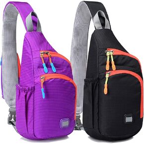 Peicees Pack of 2 Medium Purple & Black Sling Backpack Waterproof Unisex Shoulder Bag Chest Crossbody Daypack