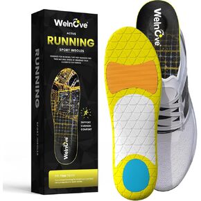 Running Sports Insoles Plantar Fasciitis - Welnove Athletic Inserts Arch Support for Flat Feet - Shock Absorption Insoles Foot Pain Fatigue Relief, Enhance Performance, Fit Most Shoes, Men Women (XL)