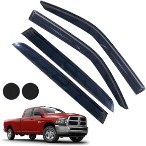 Rain Guards for Dodge RAM 1500 2019-2024 Crew Cab, Tape-on Side Window Deflectors for Dodge Ram, Window Visors for Dodge Trucks,for Dodge Car Accessories 4 Rain Guards ＆ 2 Car Coasters
