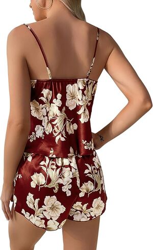 مثير الأزهار الحرير شورت بروتيل منامة الملابس الداخلية صالة مجموعة 2 قطعة in Kuwait