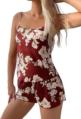 مثير الأزهار الحرير شورت بروتيل منامة الملابس الداخلية صالة مجموعة 2 قطعة in Kuwait