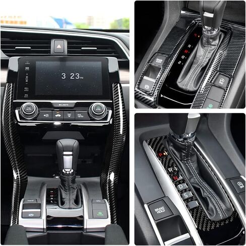 Center Console Trim Cover Compatible with Honda Civic 10th Generation 2016-2021 Center Armrest Box ABS Black Carbon Fiber (3Pcs) in Kuwait