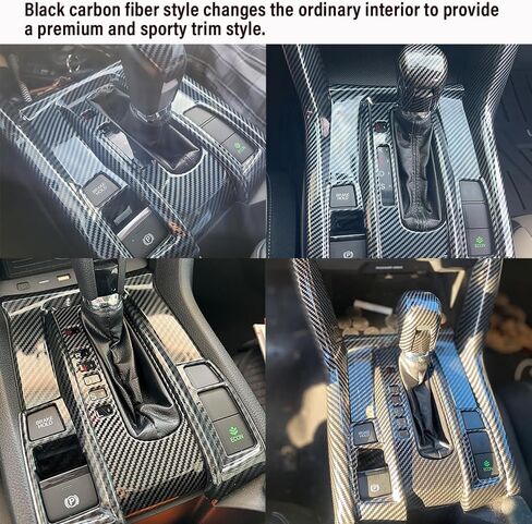 Center Console Trim Cover Compatible with Honda Civic 10th Generation 2016-2021 Center Armrest Box ABS Black Carbon Fiber (3Pcs) in Kuwait