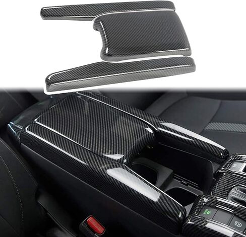 Center Console Trim Cover Compatible with Honda Civic 10th Generation 2016-2021 Center Armrest Box ABS Black Carbon Fiber (3Pcs) in Kuwait