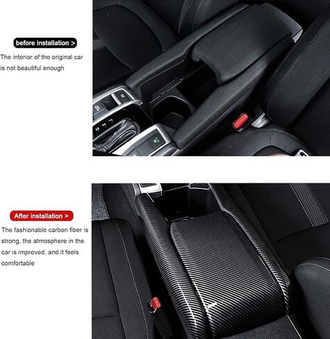 Center Console Trim Cover Compatible with Honda Civic 10th Generation 2016-2021 Center Armrest Box ABS Black Carbon Fiber (3Pcs) in Kuwait