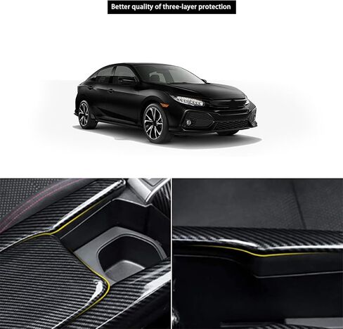 Center Console Trim Cover Compatible with Honda Civic 10th Generation 2016-2021 Center Armrest Box ABS Black Carbon Fiber (3Pcs) in Kuwait