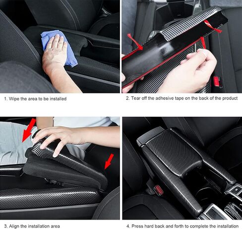 Center Console Trim Cover Compatible with Honda Civic 10th Generation 2016-2021 Center Armrest Box ABS Black Carbon Fiber (3Pcs) in Kuwait