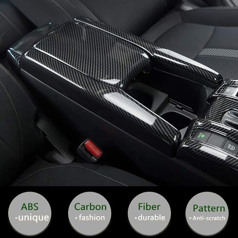 Center Console Trim Cover Compatible with Honda Civic 10th Generation 2016-2021 Center Armrest Box ABS Black Carbon Fiber (3Pcs) in Kuwait