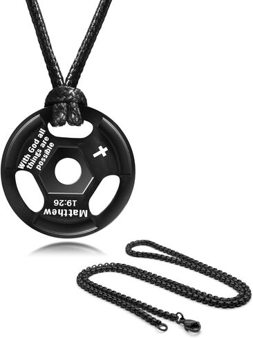 MEALGUET Barbell Necklace Workout Gift for Men : Inspirational Quote Engraved Barbell Pendant Necklace, Stainless Steel Weight Plate Strength Necklace, Gym Fitness Gift for Men Women in Kuwait