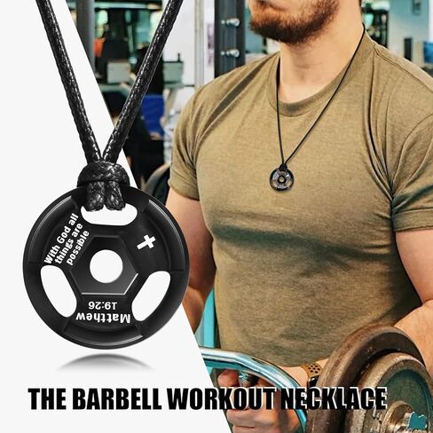 MEALGUET Barbell Necklace Workout Gift for Men : Inspirational Quote Engraved Barbell Pendant Necklace, Stainless Steel Weight Plate Strength Necklace, Gym Fitness Gift for Men Women in Kuwait
