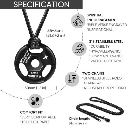 MEALGUET Barbell Necklace Workout Gift for Men : Inspirational Quote Engraved Barbell Pendant Necklace, Stainless Steel Weight Plate Strength Necklace, Gym Fitness Gift for Men Women in Kuwait