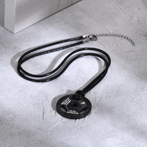 MEALGUET Barbell Necklace Workout Gift for Men : Inspirational Quote Engraved Barbell Pendant Necklace, Stainless Steel Weight Plate Strength Necklace, Gym Fitness Gift for Men Women in Kuwait